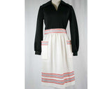 Size 8 Dress - 60s Bohemian Chic Black & White Dress with Red Gold Cord Detail - 1960s Deadstock - Long Sleeved - Waist 27 - 40713-1