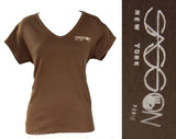 Large Sasson T Shirt - Vintage 1980s Tee - Cocoa Brown Cotton Knit - Size 12 Short Sleeve Jersey Knit T-Shirt - New York Paris - Bust 40