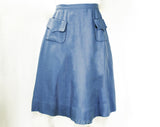 Size 6 Blue Linen Skirt - Top Quality 1960s Preppy Wedgwood Summer A Line Skirt With Pockets - Hand Finished - Tanner Label - Waist 25.5