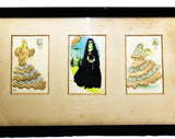 Madrid Spain Set of 3 Framed Pictures - Embroidered Authentic Vintage Postcards - Spanish Señoritas & Señors - Cadiz Malaga Aragon Cordoba