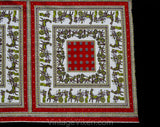 1950s Novelty Print Fabric - Orange Chartreuse Chariots Egyptian Greek Hieroglyph Style Cotton - More Than 16 Square Panels - Over 3 Yards