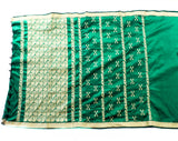 Emerald Green & Gold Wedding Sari Fabric - Over 6 Yards India Silk Continuous Yardage with Hand Knotted Fringe - Brilliant Vivid Hues