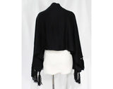 1950s Black Knit Shawl with Yarn Tassels - Any Size 50s Classic Winter Wrap - Large Warm Glamorous Rectangle Scarf - 53 x 22 Inches