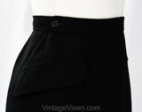 YSL Size 10 Black Skirt with 1940s Style - Wool Gabardine Paris France Label - Medium 1980s 90s Yves St Laurent - Fall Winter - Waist 27.5