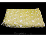 Embroidered Dining Tablecloth - Oval Shaped 59 x 128 Inches - Sheer Maize Yellow Nylon Organdy - 60s 70s Eyelet Style Embroidery - Scallops