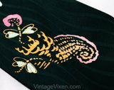 1940s Novelty Print Tie - Violin Music Theme Forest Green Pink & Orange Satin Mens Tie - Wide Swing Era Necktie - Dragonflies Insects