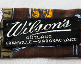 1960s Square End Tie - Golf Theme Mens 60s Novelty Print Necktie by Rooster Ties - Golfing Gear Clubs Balls Tees 18th Hole - Brown & Orange