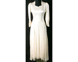 Size 4 Wedding Dress - Late 1930s Ivory Satin & Mesh Knit Bridal Gown - 30s 40s Innocent Wartime Beauty - Bust 33.5 - Waist 24.5 - 31836