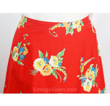 Size 8 Red Prairie Floral 1970s Skirt with Eyelet Ruffle - 70s Maxi Skirt - Cotton - Hippie - Summer - Sears Jr Bazaar - Waist 27 - 34596-1