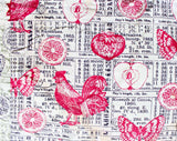 1950s Quirky Quilt - Novelty Print Cotton Couch Throw Blanket - Mid Century Scenes - 50s Newsprint - Fruits & Veggies - Old Barkcloth