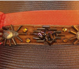 60s Style Cocoa Straw Hat with Pumpkin Velvet & Beadwork - Sophisticated - Orange and Brown Fall Hat with Starbursts - Close Fit - 32353-1