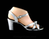 Size 6.5 Silver Shoes - Beautiful 70s Sandals - 6 1/2 Metallic 1970s Shoe - Deadstock - Summer Ankle Strap - 70's Deadstock - 48064-2