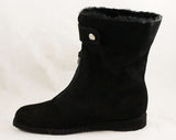 Size 8 Black Suede Ankle Boots - 1960s Hipster Winter Shoes - Convertible Tops - Cuff Up or Folded Down - Fleecy Lining - 8N - NOS Deadstock