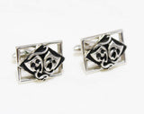 1950s Cuff Links & Tie Bar Set - Drama Novelty Theme 50s 60s Cufflinks - Greek Comedy and Tragedy Masks - Mens Jewelry Theater Teacher Gift