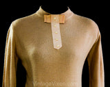 Medium 1950s Toffee Brown Sweater - Size 10 Secretary Style with Grosgrain Bow & 3/4 Length Sleeve - 50s Neutral Pullover Jumper - Bust 38