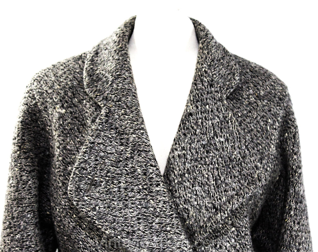 Size 8 Gray Wool Coat - Retro 1980s 90s Tweed Jacket - Medium