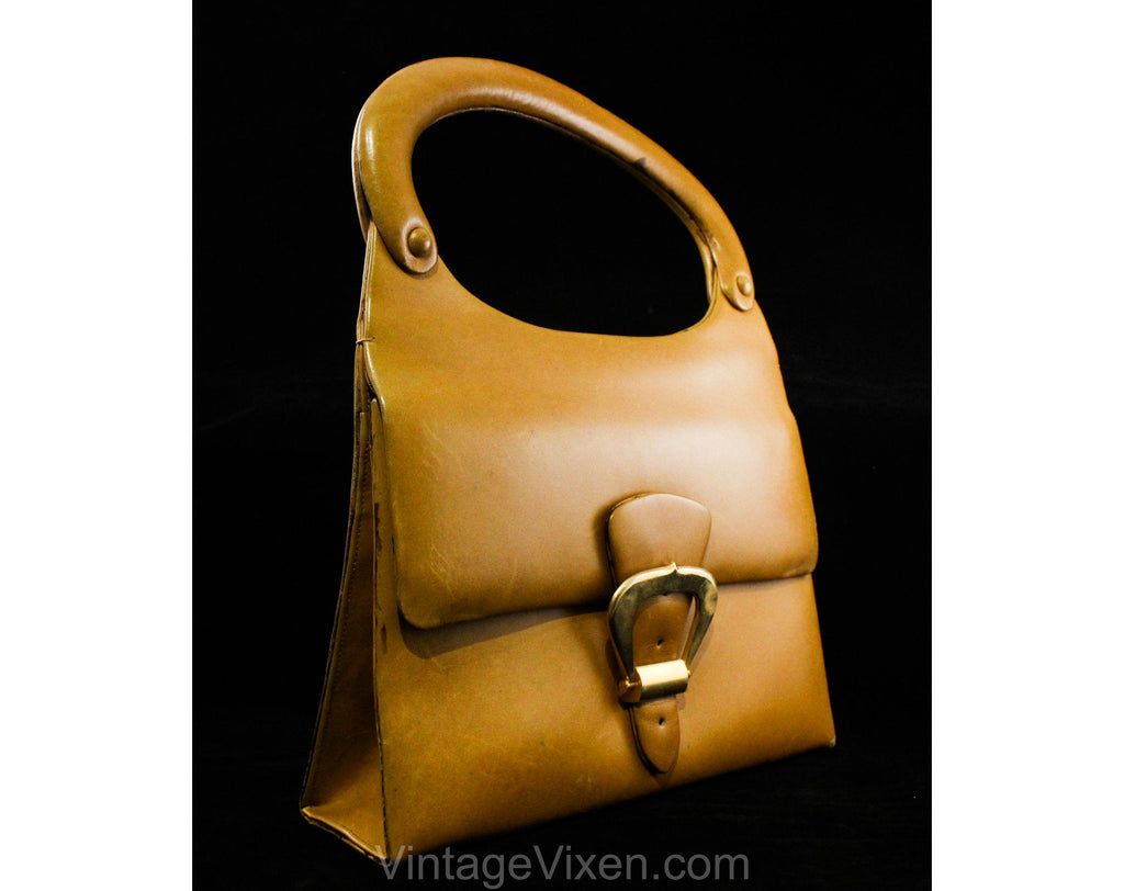 60s Haute Italian Mod Leather Handbag - Caramel Tan Purse with Moderni –  Vintage Vixen Clothing