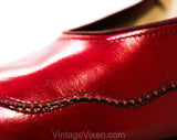 Size 4.5 1940s High Heel Shoes - Unworn Cherry Red WWII Era Pumps with Cord Stitching & Round Toe - Sexy Pin Up 40s 50s Deadstock - 4 1/2