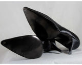 Size 7 1/2 Black High Heel Shoes - 1950s Glossy Satin Stilettos - Elegant 50s Pointed Toe 4-Inch Heel - Mid Century Cocktail Evening - 7.5 M
