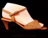 30s Style Sandals - Size 6 W - Tan 1970s Shoes - Woven Deco Strappy Heels - Open Toe 70s Hush Puppies Deadstock - Wide Width - 43253-1