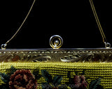 1960s Needlepoint Handbag - Beautiful Mustard Yellow Heirloom Roses Purse - 60s Elegant Tapestry Style Bag - Wine Blue Green Antique Hues