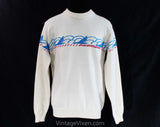 Mens Small Ski Sweater - Retro 70s Piedmont Airlines Men's Pullover - 1970s White Red Blue Wool Knit - Long Sleeve Winter Top - Chest 38