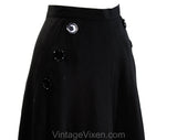 XS 1940s 50s Black Full Skirt - Flared Linen Look Rayon with Sailor Style Button Pockets - Terrific 1950s Swing Style - Size 0 - Waist 23