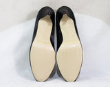 As Is Size 7 Shoes - Sexy 1980s Black Asymmetric Peep Toe Heels - Cutout Leather Stripes - 3 Inch Date Night Heels - Unworn 80s Deadstock