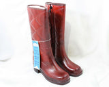 Size 5 Mod 60s Boots - Burnt Orange Waterproof Vinyl - 1960s Street Style - Diamond Pattern - Fleece Lined - Unworn - Deadstock - 43151-2