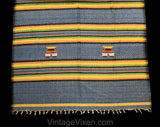 Central American Tablecloth & Eight Matching Napkins - Casual Mexican Guatemalan 1950s 60s Dinner Linens - Blue Yellow Orange Green Cotton