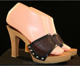 Size 7 Shoes - Vintage Vixen 1960s Black Mesh & Studded Sandals - Sexy 60s Casual Shoe - Fish Net Mesh Summer Chic Heels - 7B - 32338-1