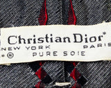 1950s Christian Dior Tie - 50s Steel Gray Silk Designer Necktie with Static Stripes - Mid Century Office Wear - NY Paris - Maroon & Black