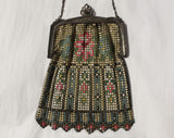 1920s Flapper Purse - Authentic Antique Whiting & Davis Metal Mesh Bag - Art Deco 20s Handbag - Pink Blue Green Floral with Chain Strap
