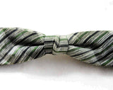 1950s Men's Bow Tie - Classic Green Gray & Black Mens 50s Striped Bowtie - Diagonal Striped Mid Century Clip On Skinny Tie