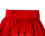 Large 1940s Peasant Skirt - Size 12 Red Cotton Dirndl Style Folk Full Skirt with Embroidered Border Pattern - 40s 50s Casual - Waist 31