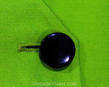 Size 8 Christian Dior Suit Jacket - Electric Lime Green Double Breasted Blazer with Black Buttons - Sharp 1990s Power Suit Chic - Bust 36
