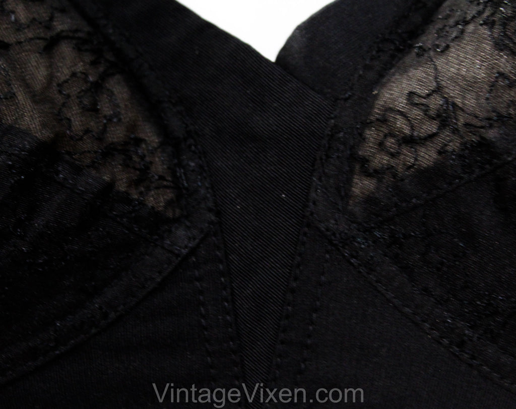 1960s 32A Black Bra - ca. 1963 Perky Mid Century Brassiere with