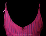 Size 8 Sexy Raspberry Pant Outfit - 1980s Pinstriped Rayon Summer Jumpsuit - Teal Navy Blue Pink Striped Decollete Romper - NWT Deadstock