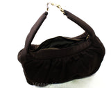 1930s 1940s Brown Purse with Bold Brass Chain Link Strap - Chic 30s 40s Felted Wool Handbag - Modernist Deco Bag - Unworn NOS Deadstock