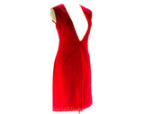 Size 6 Red Dress - 60s Sleeveless Jumper Style Sheath - Meant To Wear Over Shirt or Turtleneck - 1960s Scarlet Velveteen - Bust 35.5 - 50718