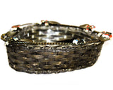 1950s Tole Basket with Heart Shape & Sweet Flowers - Shabby 40s 50s Silver Metal Hand Woven Decorator Container - Red Blue White Hand Paint