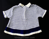 3T Toy Soldier 1960s Knit Top - Striped 60s Toddler Girl's Shirt - Navy Blue & White with Red Beefeater British Guards - Military Embroidery