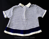 3T Toy Soldier 1960s Knit Top - Striped 60s Toddler Girl's Shirt - Navy Blue & White with Red Beefeater British Guards - Military Embroidery