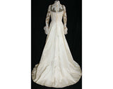 XXS Wedding Dress with Train - Size 0 Champagne Satin & Lace Bridal Gown with Bell Sleeves - 595 Dollar Original Tag - Bust 31.5 - 31811