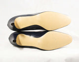 Size 8 Navy Shoes - Unworn 1950s 1960s Dark Blue Heels - 60s Deadstock - Leather with Sleek Modernist Trim - by Cotillion - 8 B Width