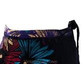 Size 10 1970s Wrap Skirt - Casual 70s Medium Black Jeweltone Deco Floral Cotton - Summer Gypsy - Rouge Turquoise Purple Gold - Waist to 30