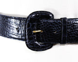 1990s Navy Blue Belt - Size 6 to 10 Faux Alligator Reptile Snakeskin Pattern - Small Medium 80s 90s Vegan Snake Skin - Waist 26 to 29.5