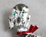 1950s Poodle Scatter Pins - Pair Vintage 50s Novelty Dog Brooches - Adorable Silver Black Red & Green Metal - 1960s Two French Poodles