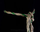Asian Art-to-Wear Belt in Natural Rope, Green Yarn & Wooden Beads - Medium Size 8 to 10 - Wearable Art - Handmade 1980s Avant Garde Artisan