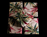 Set of 4 Tropical Drapery Panels Plus Over 6 Yards Fabric - 40s Bamboo Barkcloth Drapes 2.83 Yards x 32.5" - 1940s Pink Green Yellow Yardage